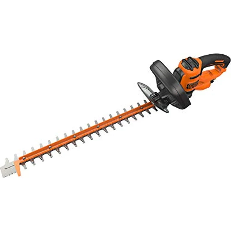 Black + Decker Elektro-Heckenschere (500W, 55 cm Schwertlänge, 22 mm Schnittstärke, Bügel-Zweithandgriff und transparentem Handschutz, für große Hecken) – Bild 2