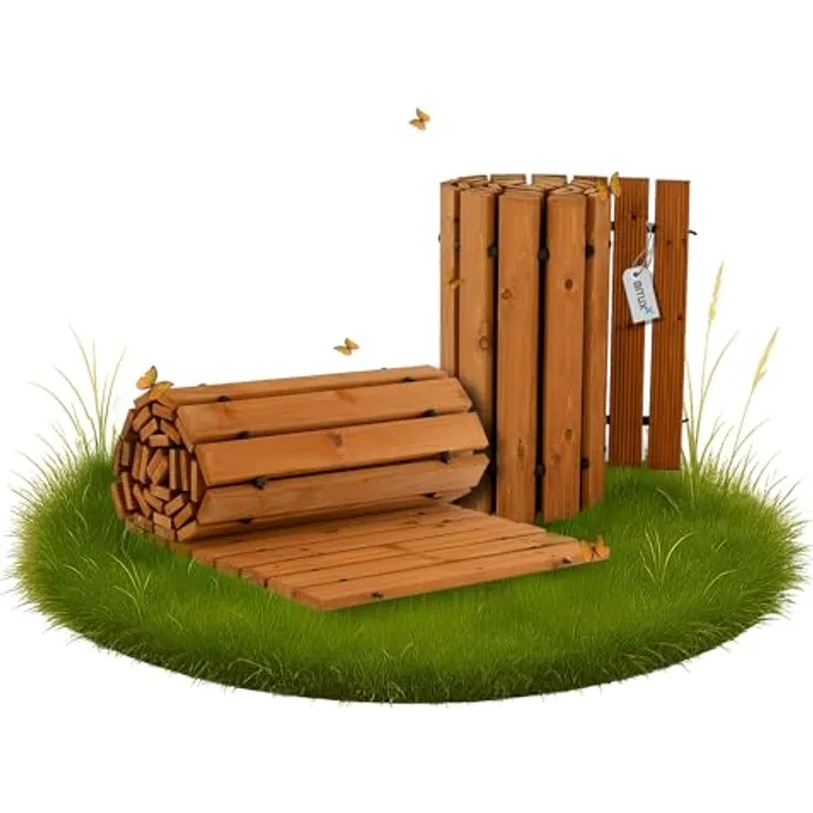 BITUXX Rollweg Holzweg, ausrollbare Zedernholz Trittplatte für Garten, 250x45cm, rutschfest und platzsparend verstaut