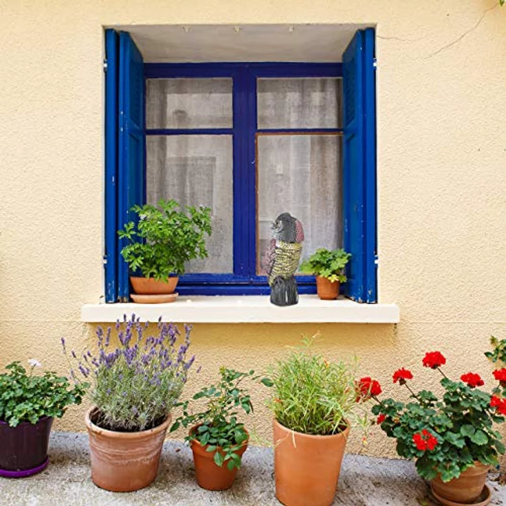 Relaxdays Vogelschreck Eule, stehende Dekofigur mit Wackelkopf, Vogelabwehr für Garten, Balkon und Terrasse, Mehrfarbig, 1 Stück – Bild 3