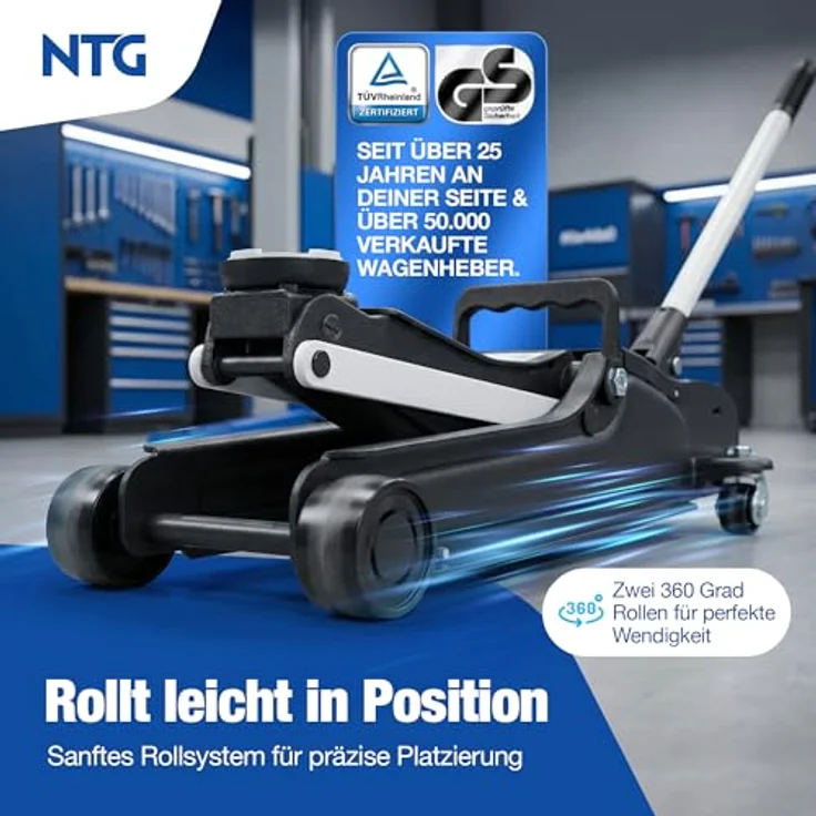 NTG Hydraulischer Wagenheber WGH.2513, 2,5T Traglast, Hubhöhe 85-375mm, TÜV-zertifiziert, flach für tiefe PKW – Bild 6
