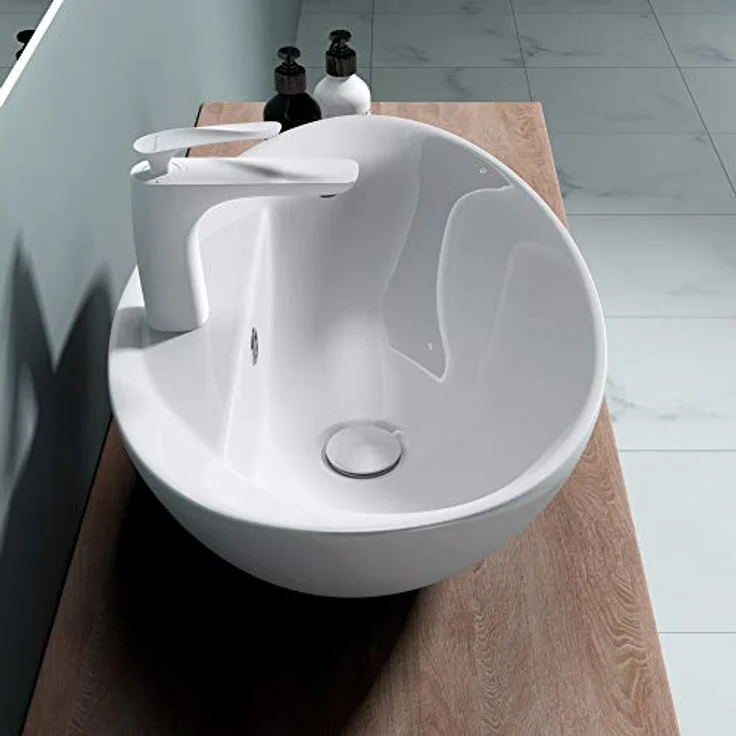 doporro Waschbecken Aufsatzwaschbecken Keramik Brüssel302, Design Keramikwaschbecken, hochreine Sanitärkeramik, Wasser sparend, weiß – Bild 3