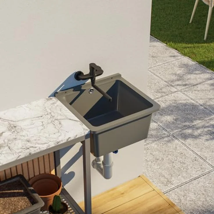 QLS Küchenspüle RIVA, Kunststoff-Spülbecken, 40x38 cm Ausgussbecken - Ideal für Garten, Garage, Werkstatt - QLS – Bild 2