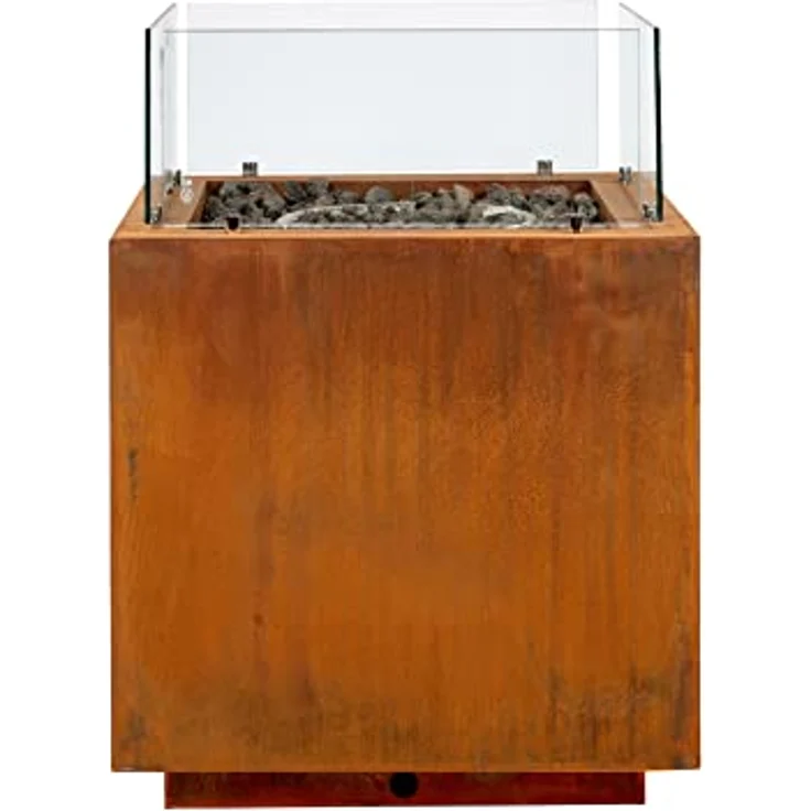intergrill Gasfeuerstelle Fire Pit | 60 x 60 x 81,5 cm | Feuertisch Feuerschale für Garten Lavasteine Glas | Patinierter Cortenstahl | Mediterranlook – Bild 1