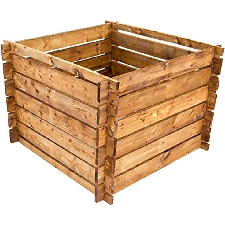 Komposter aus FSC-zertifiziertem Holz, Gartenkomposter braun imprägniert, 100 x 100 x 65 cm, Stecksystem, einfache Montage – Bild 3