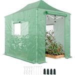 Outsunny Faltbares Gewächshaus 300x270x200 cm, PE Foliengewächshaus mit Satteldach, aufrollbaren Reißverschlusstüren und -fenstern, stabiles Pflanztunnel in Grün