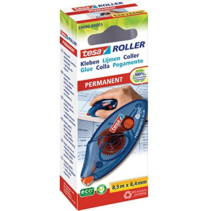 tesa Roller Kleben Permanent ecoLogo Einwegroller - Kleberoller mit reißfestem PET-Band - 8,5 m x 8,4 mm – Bild 2