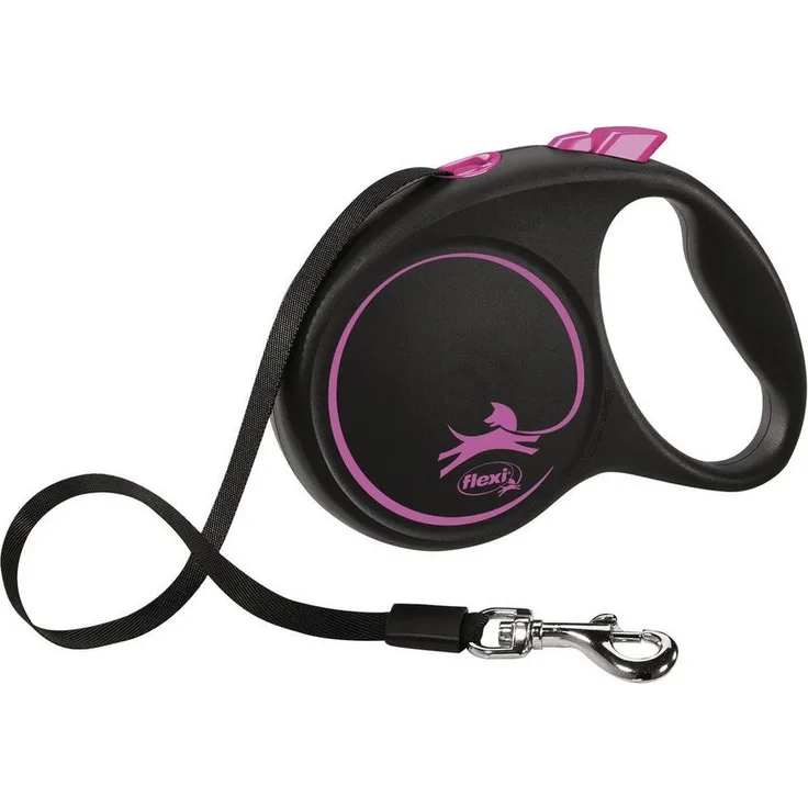 flexi Flexileine BLACK DESIGN Gurt pink, Hundeleine mit perfektioniertem Gurtauslauf und verchromtem Haken