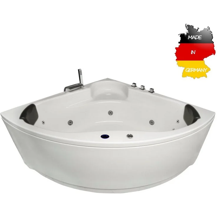 Basera® Whirlpool-Badewanne BASIC Indoor Eck-Whirlpool Badewanne Futuna 140 x 140 cm, (Komplett-Set), mit 13 Massagedüsen, Wasserfall, LED, Hochglanz Weiß - Preisvergleich – Bild 1