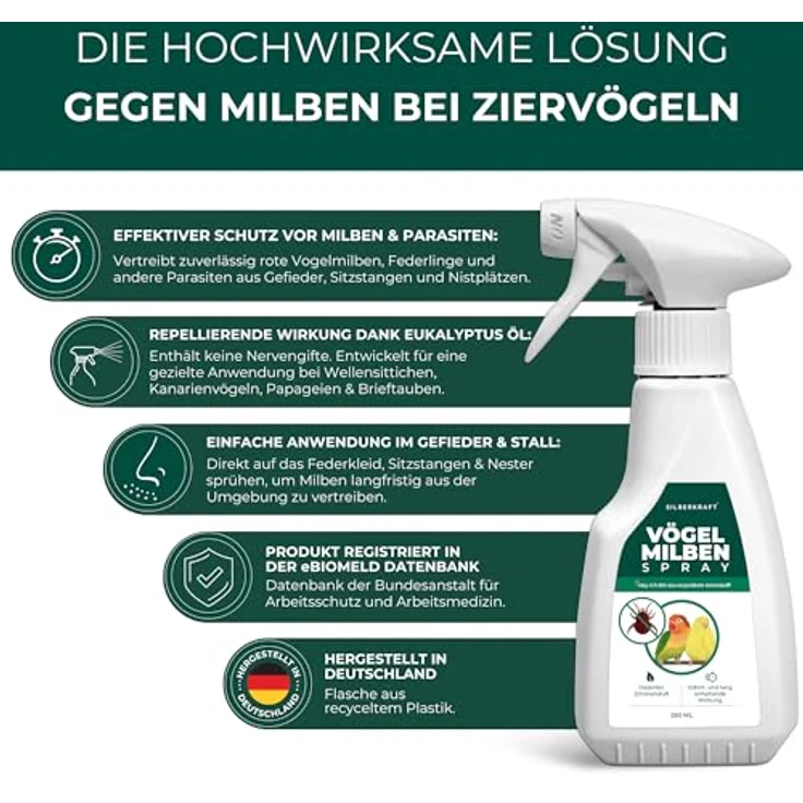 Silberkraft Insektenspray Milbenspray für Ziervögel & Geflügel, 250 ml, effektiver Langzeitschutz vor Milben & Parasiten, hergestellt in Deutschland – Bild 7