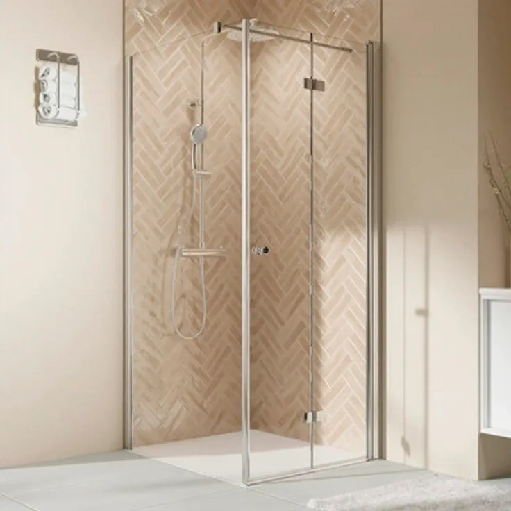 BREUER Duschtür Elana 2.0 90 x 200 cm Profil rund chrom Klarglas rechts Puffergriff - Drehfalttür mit maximale Transparenz, 6 mm Sicherheitsglas, filigranes Design