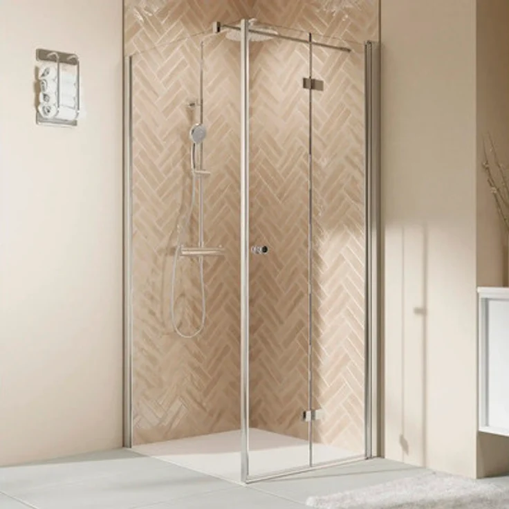 BREUER Duschtür Elana 2.0 90 x 200 cm Profil rund chrom Klarglas rechts Puffergriff - Drehfalttür mit maximale Transparenz, 6 mm Sicherheitsglas, filigranes Design