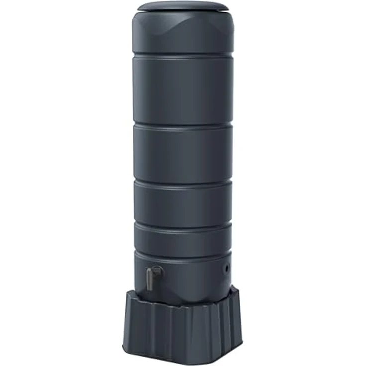 Prosperplast Regentonne Vuelta, 110 l, anthrazit, Set 3-tlg mit Unterstand und Wasserhahn – Bild 1
