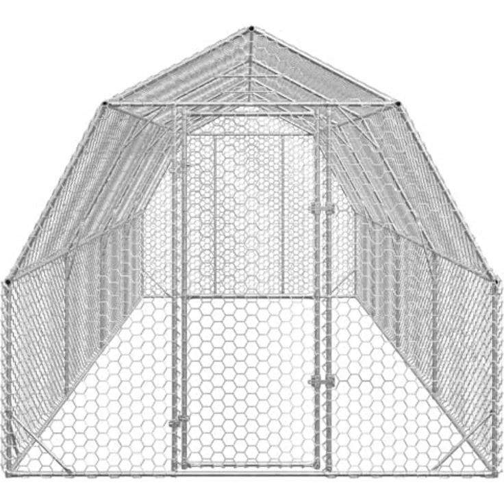 vidaXL Hühnerstall 2,5x8x2,25 m Verzinkter Stahl, Robuste Konstruktion, Maschendesign, Bequemer Zugang, Vielseitig einsetzbar – Bild 3