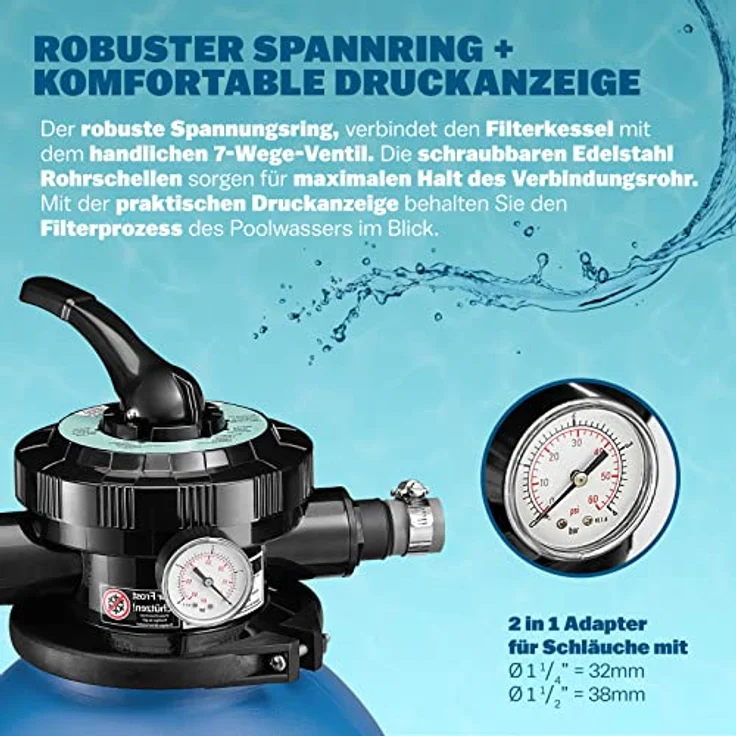 Deuba Sandfilter Sandfilteranlage 10 m³/h - Poolfilter Filteranlage Filterkessel – Bild 4