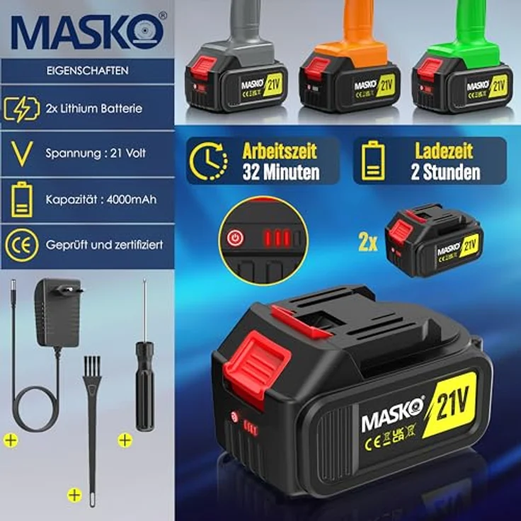 MASKO® Mini Kettensäge 800W, 6 Zoll, Akku mit 8000mAh, Automatisches Ölsystem, für Astschnitte & Holzarbeiten, inklusive Koffer, 2x 4000mAh Akkus & 2x Ersatzketten – Bild 4
