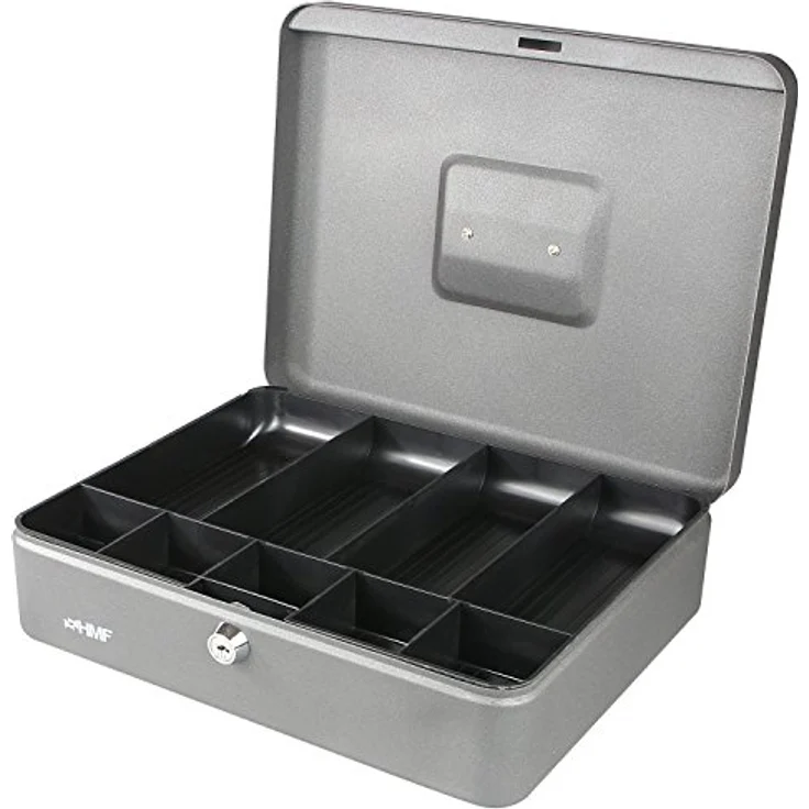 HMF 10019-09 Geldkassette Scheinfächer Münzfächer | Abschließbare Geldkasse mit Zylinderschloss | Hochwertige Oberfläche in Silber – Bild 1