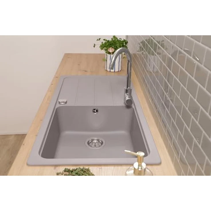 Respekta Austin Massivgranit Spüle 100 x 50 cm, hitzebeständig, 1 Becken, grau, für Unterschränke ab 60 cm Breite – Bild 5