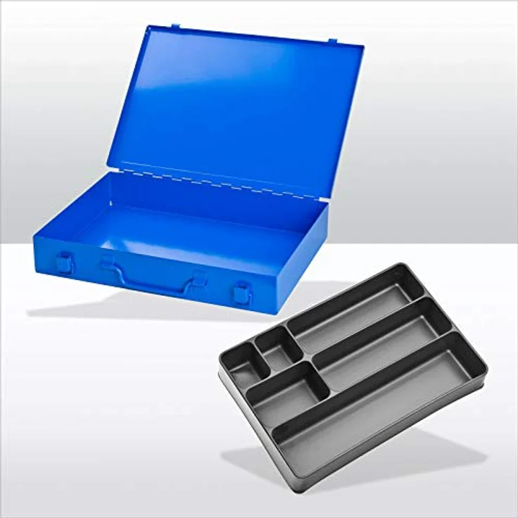 ADB Sortimentskoffer Sortimentskasten Kleinteilemagazin, blau mit ABS Einteiler 6-24 fach, Maße 330x230x50 mm, Gewicht 1,2 kg – Bild 1