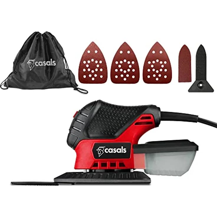 Casals SD75 Multischleifer, 75 W, 11.000 U/min, 20 Schleifblätter 180er Körnung, inkl. Rucksack und integriertem Staubsauger