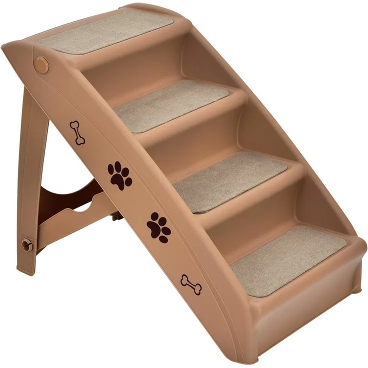 COSTWAY Haustiertreppe, 4-stufige, mit additional support Panel, Braun