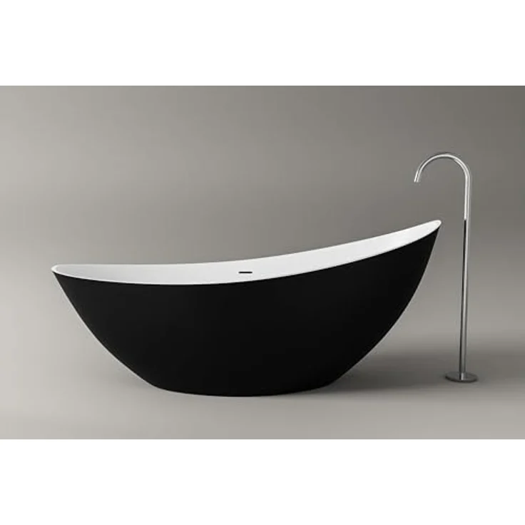 BERNSTEIN Freistehende Badewanne Vice 2.0 aus Sanitäracryl in Schwarz/Weiß matt - Doppelwandige Konstruktion, 183,5 x 78,5 x 76,9 cm, 5 Jahre Garantie – Bild 3