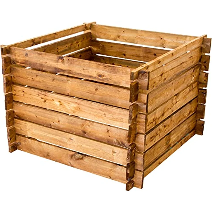 Komposter aus FSC-zertifiziertem Holz, Gartenkomposter braun imprägniert, 100 x 100 x 65 cm, Stecksystem, einfache Montage – Bild 2