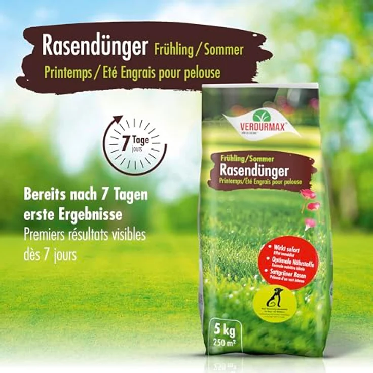 Höfer Chemie Verdurmax 2 x 20 kg Rasendünger Frühling & Sommer, Langzeit Rasendünger mit NPK-Formel (14-3-8), für 2000m² saftig grünen, hundeverträglichen Rasen, ideal für Streuwagen – Bild 5