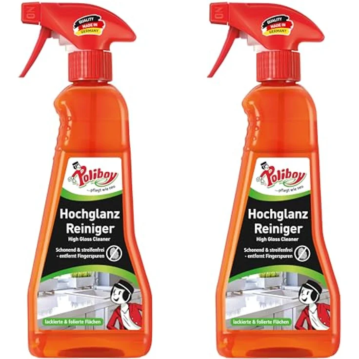 Poliboy - Hochglanz Möbel Reiniger - speziell für Hochglanzflächen - entfernt Fingerspuren schnell und streifenfrei - 2er Pack - 2x375 ml (750ml) - Made in Germany – Bild 2