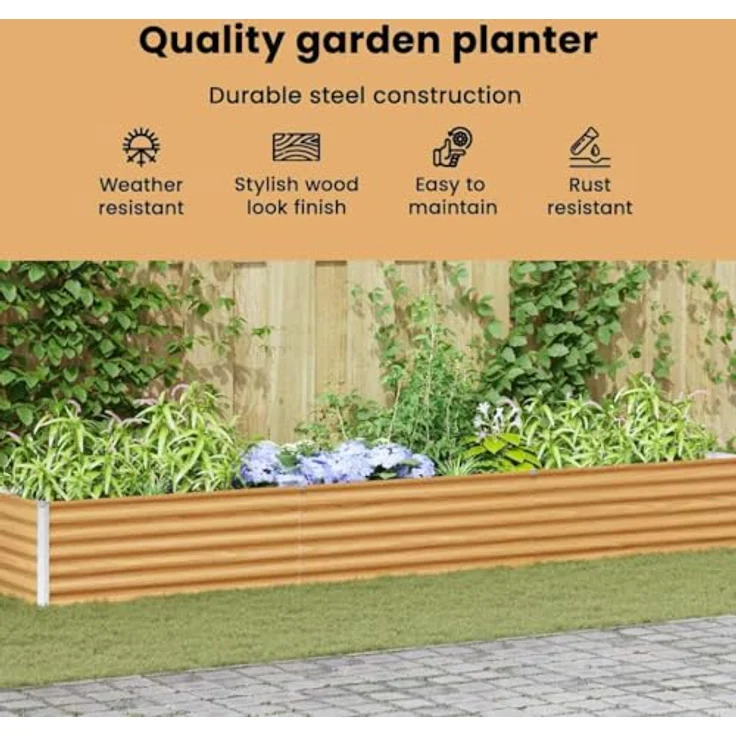 vidaXL Hochbeet aus verzinktem Stahl, hellbraun, 390 x 50 x 36 cm mit sicherheitsoptimierten Kanten und wetterbeständigem Design – Bild 4