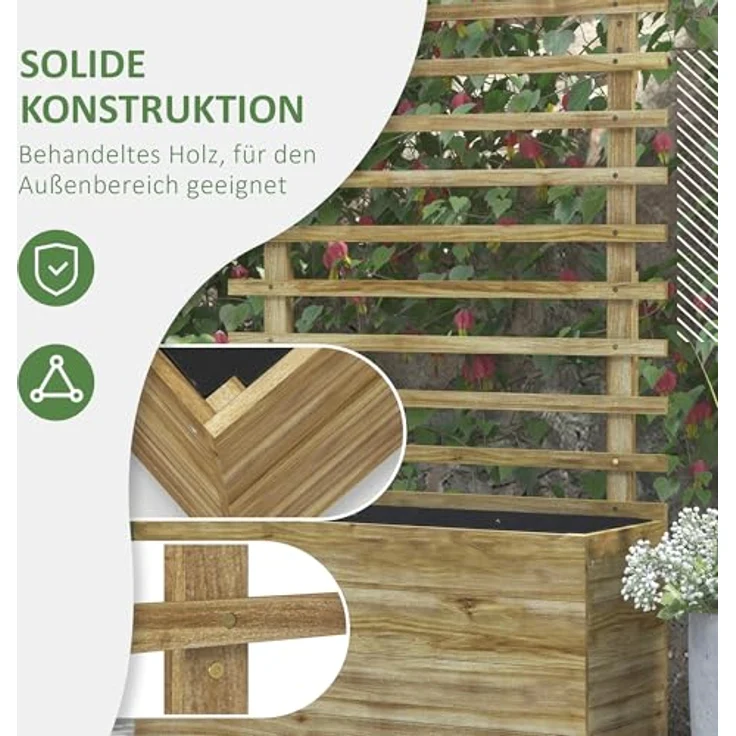 Outsunny Hochbeet Pflanzkasten mit Rankgitter, 76x30x155cm, Holz, mobil mit 4 Rollen, ideal für Kletterpflanzen und Blumen – Bild 5