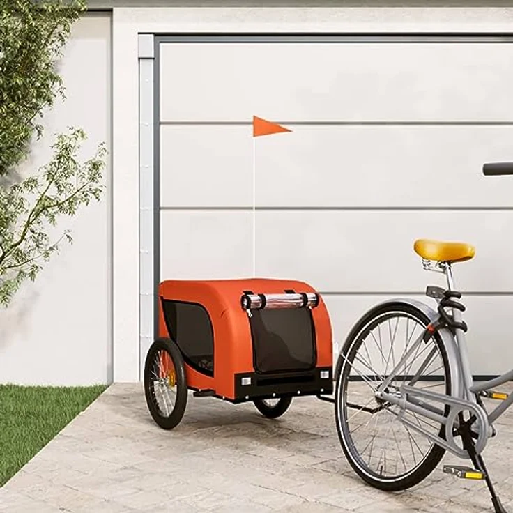 vidaXL Fahrradanhänger Hunde Orange und Schwarz Oxford-Gewebe & Eisen – Bild 2