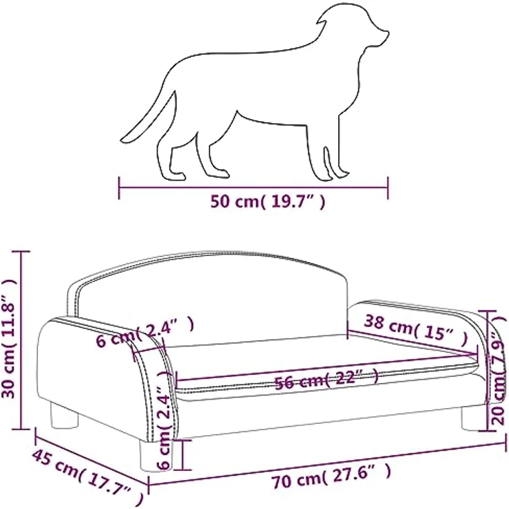 vidaXL Hundebett Braun 70x45x30 cm Stoff, bequemes Polster aus Schaumstoff und stabiler Rahmen aus Kiefernholz – Bild 4