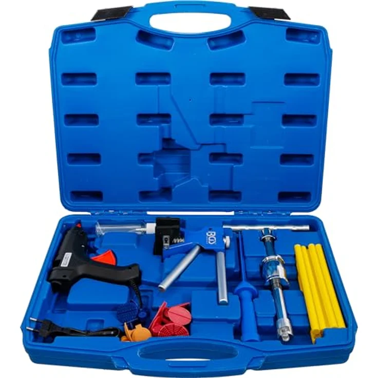 BGS 865 Profi-Ausbeul-Werkzeug-Satz, 9 Ausbeul-Pads für Dellenreparatur, inkl. Heißklebepistole und Gleithammer – Bild 1