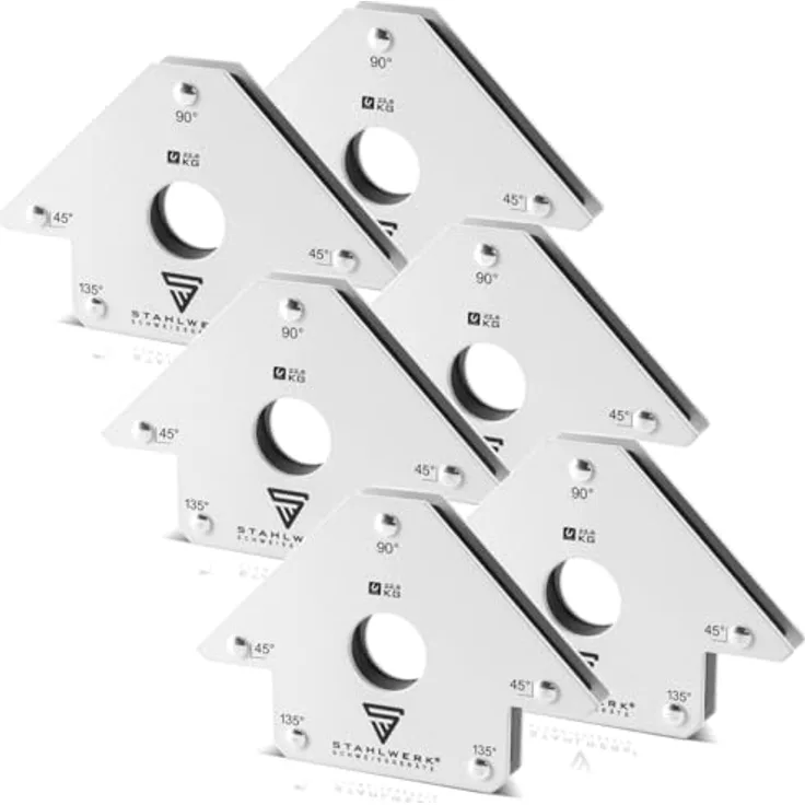 STAHLWERK Magnet-Schweißwinkel 6er Set, 45°/90°/135°, 22,6 kg Haftkraft, kompakt und präzise