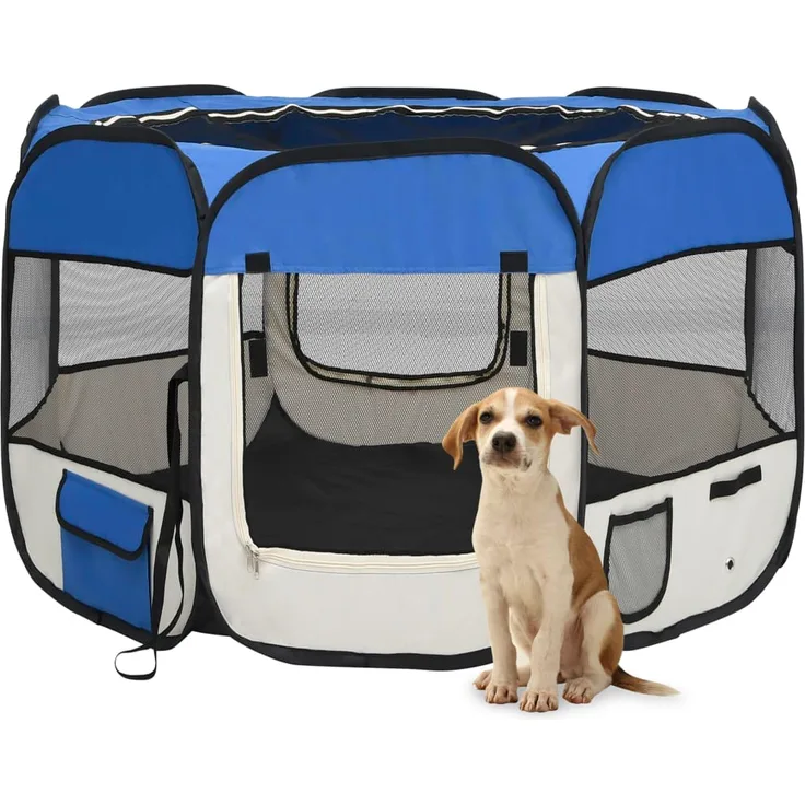vidaXL Faltbarer Welpenlaufstall mit Tragetasche Blau 90x90x58 cm