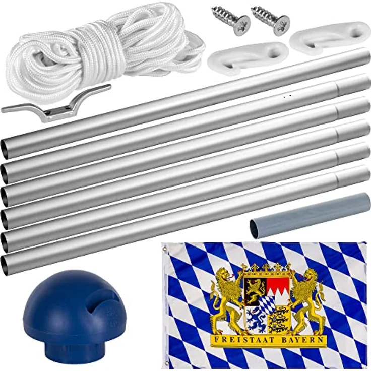 FLAGMASTER Teleskop Fahnenmast Aluminium 6,50m, 5-fach höhenverstellbar, Komplettset mit 30 Fahnen zur Wahl und Bodenhülse – Bild 3