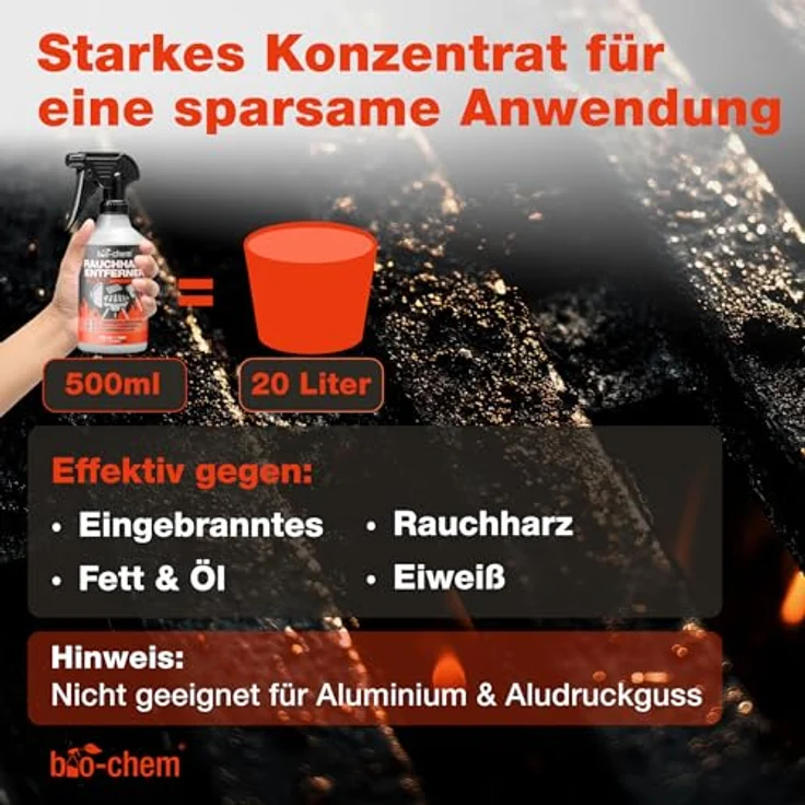 bio-chem Rauchharz-Entferner, 1000 ml Backofen- und Grillreiniger Konzentrat, kraftvolle Formel für Gasgrill, Edelstahl, Gusseisen, Made in DE – Bild 4