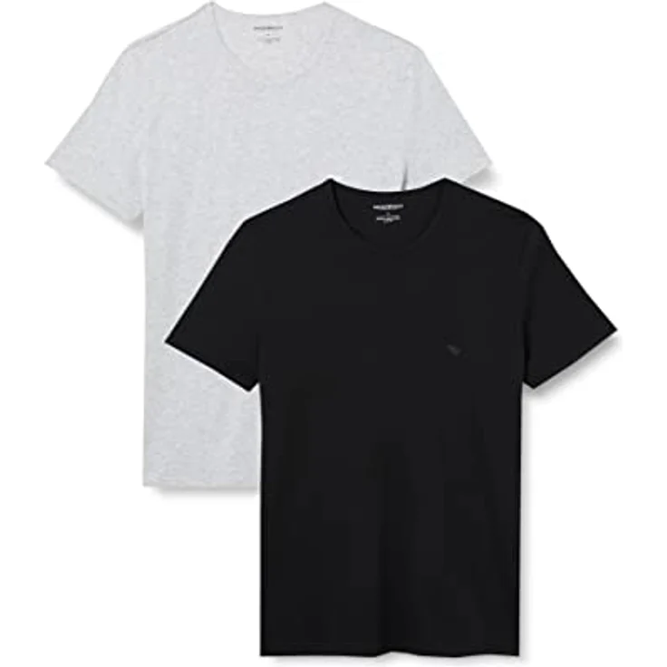 Emporio Armani Herren T-Shirt Casual, figurbetont, grau, Größe S, aus atmungsaktiver Baumwolle mit Rundhals-Ausschnitt und Eagle-Logo – Bild 1