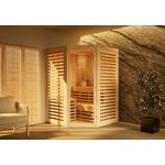 FinnTherm Innensauna Svala, 141 x 141 x 213 cm, 72 mm, naturbelassen, für 2 Personen, Elementbauweise