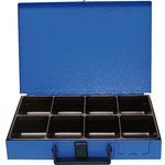 Dresselhaus Werkzeugkoffer, Metall-Sortimentskoffer mit 8 Fächern aus pulverbeschichtetem Stahlblech, blau, 335x240x58mm