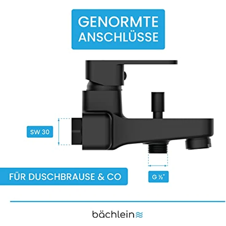 Bächlein Badewannenarmatur Junias, eckige Einhand-Wannenbatterie Komplettset in Matt Schwarz mit Keramikkartusche und innovativem Luftsprudler – Bild 4