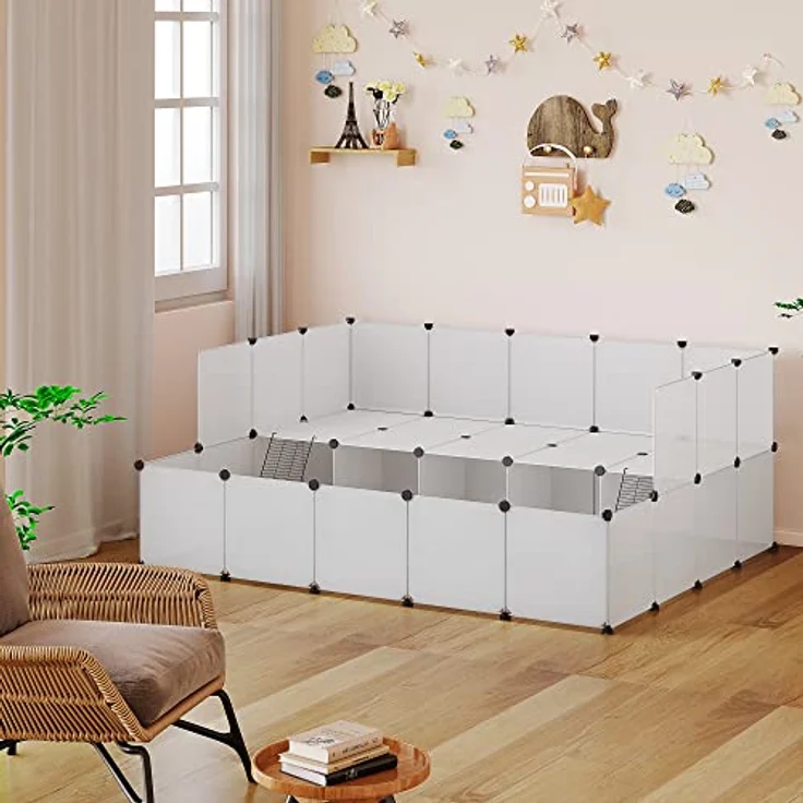 EUGAD Freigehege für Kaninchen, Freilaufgehege Kaninchen, Meerschweinchen Gehege, Kleintiergehege Indoor, Weiß BHT 181x72x145cm – Bild 3