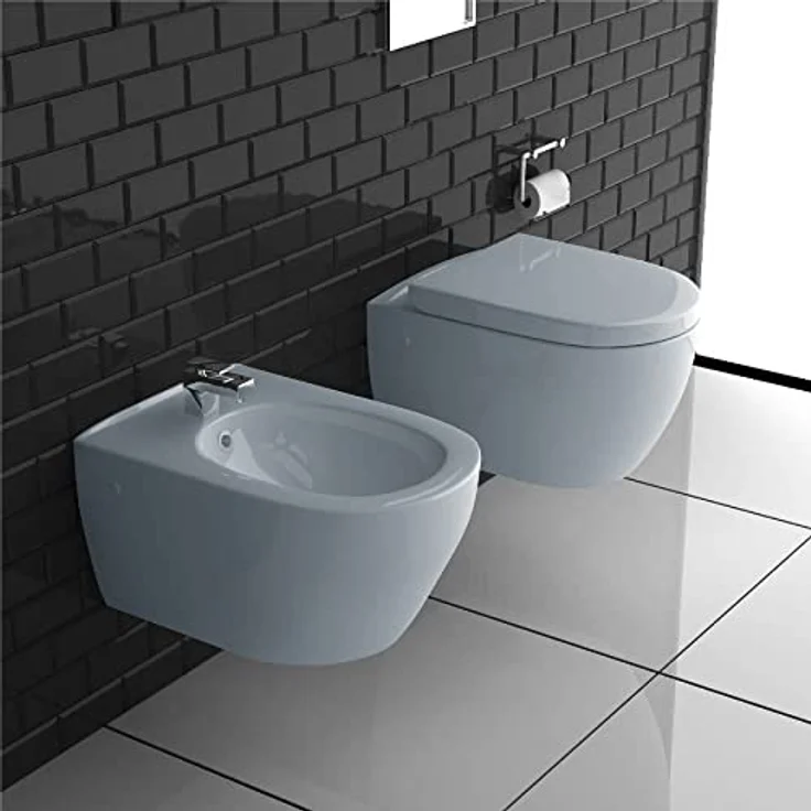 Alpenberger Hänge WC & Bidet | Badezimmer Set | Kloschüssel mit WC Sitz mit Absenkautomatik | Bidet für Intimdusche mit Hahnloch und Überlaufschutz | WC Spülrandlos | Passend Geberit - Preisvergleich – Bild 2