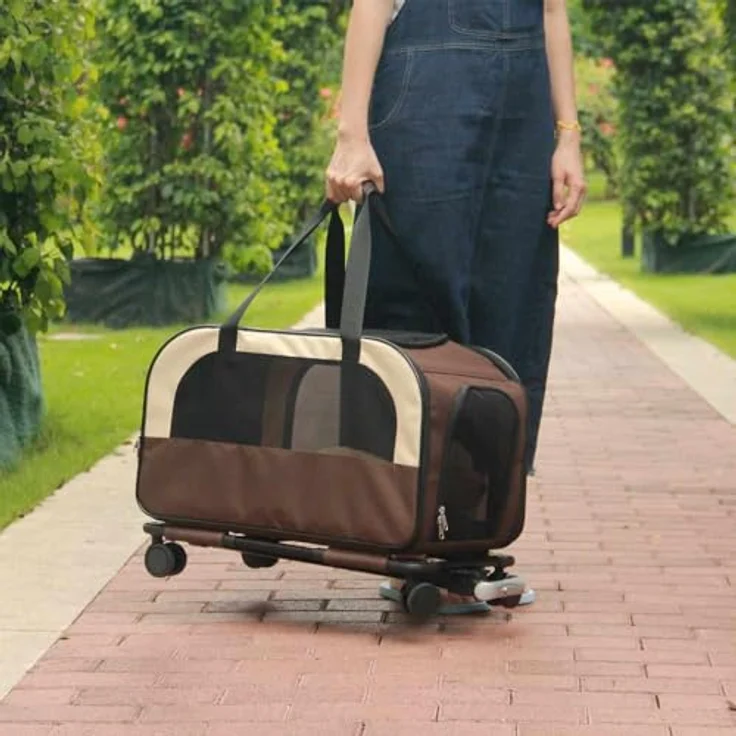 Nobby Tiertransporttasche Trolley "MOVE", stabiler Transportwagen bis 10 kg mit abnehmbarem Fahrgestell, Netzventilation und großem Utensilienfach – Bild 5