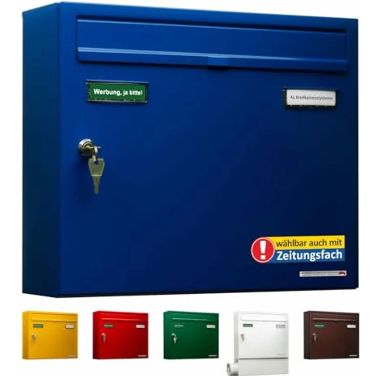 AL Briefkastensysteme Briefkasten blau RAL 5010 Basic 1er Briefkasten mit Namensschild und Schloss 1 Fach DIN A4 wetterfest - Postkasten Mailbox  – Bild 1