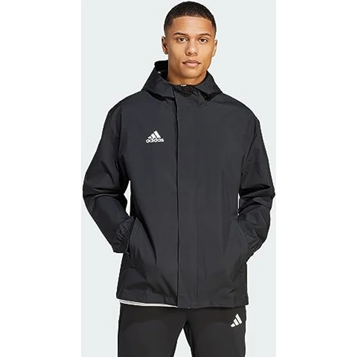 adidas Entrada 22, Herren Laufjacke, Allwetterjacke mit Reißverschluss, Kapuze und seitlichen Taschen, Schwarz, M – Bild 3