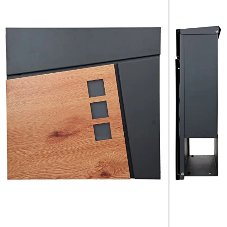 ECD Germany Standbriefkasten mit Zeitungsfach, Design Briefkasten mit Pfosten, Briefkastenanlage Briefkastenständer Anthrazit 120cm Edelstahl, Postkasten Anthrazit-Holzoptik Edelstahl pulverbechichtet – Bild 2
