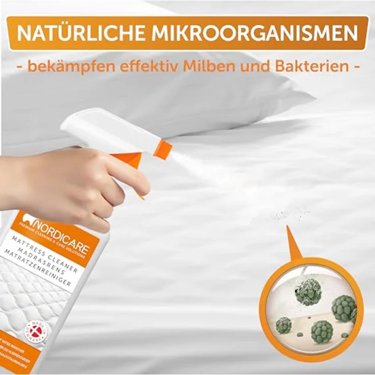 Nordicare Matratzenreiniger Spray für Matratze und Bettwäsche Allzweckreiniger (Matratzen Reinigungsmittel, Bettreiniger, Geruchsentferner) – Bild 4