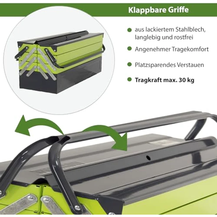 TRUTZHOLM Werkzeugkoffer Werkzeugkiste XXL 7 Fächer 53x20x27,5 cm aus Stahl lackiert klappbarer (einteilig) – Bild 5