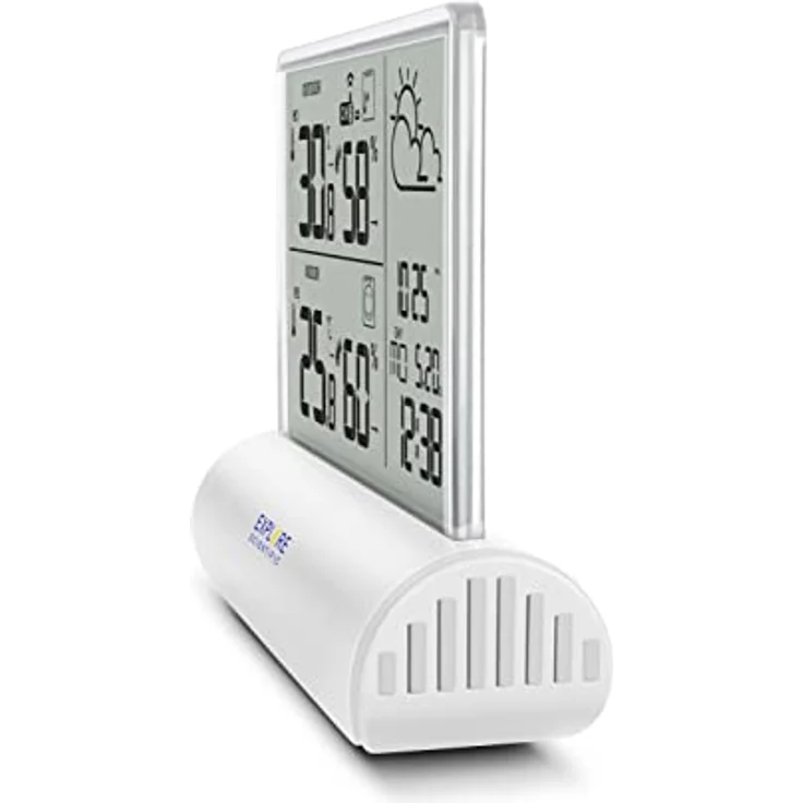 Explore Scientific WSH4501 Wetterstation mit Klarglas-Display, Temperatur- und Luftfeuchtigkeitsmessung innen und außen, einschließlich Sensor, weiß – Bild 4